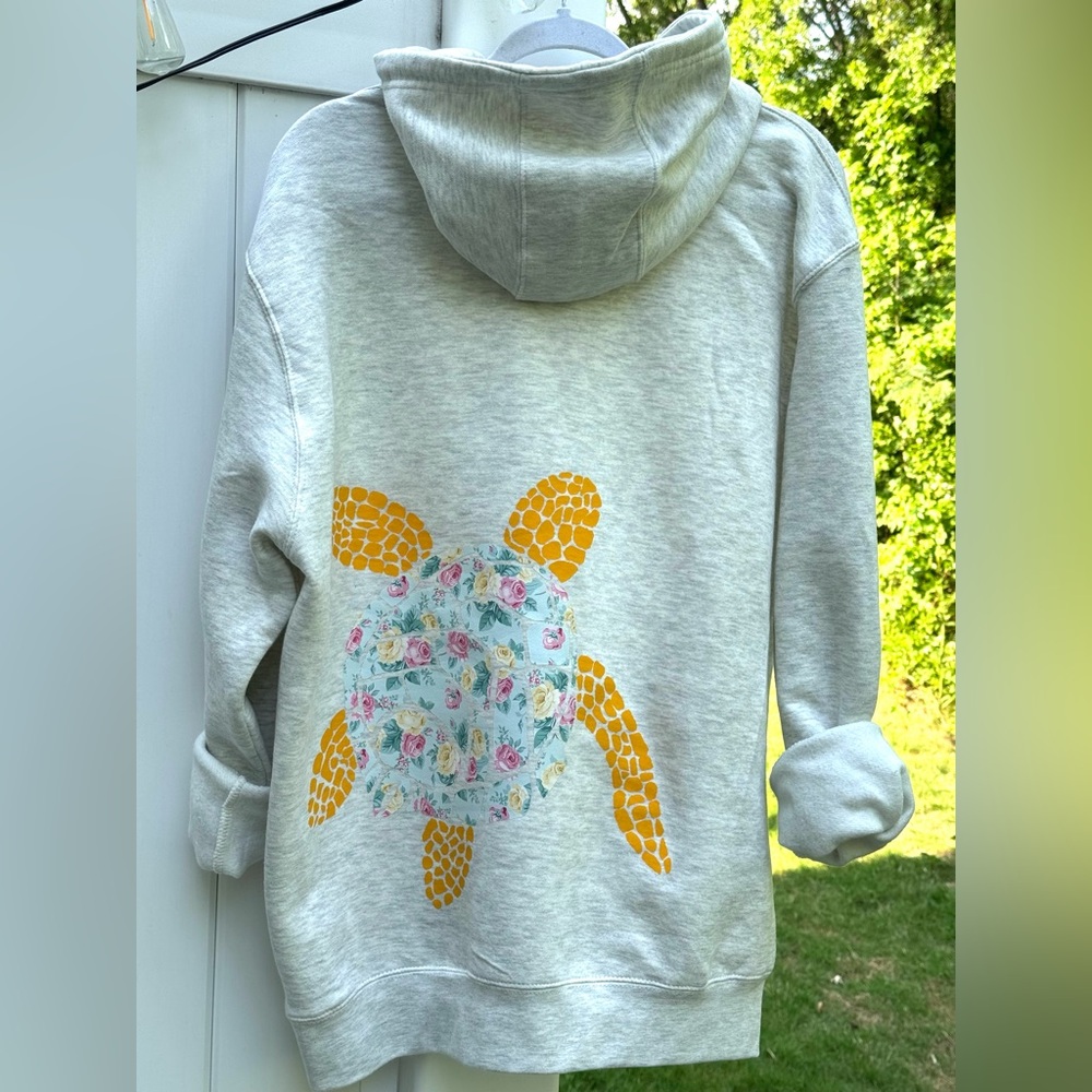 Floral Turtle Graphic Hooded Sweatshirt - Light Gray